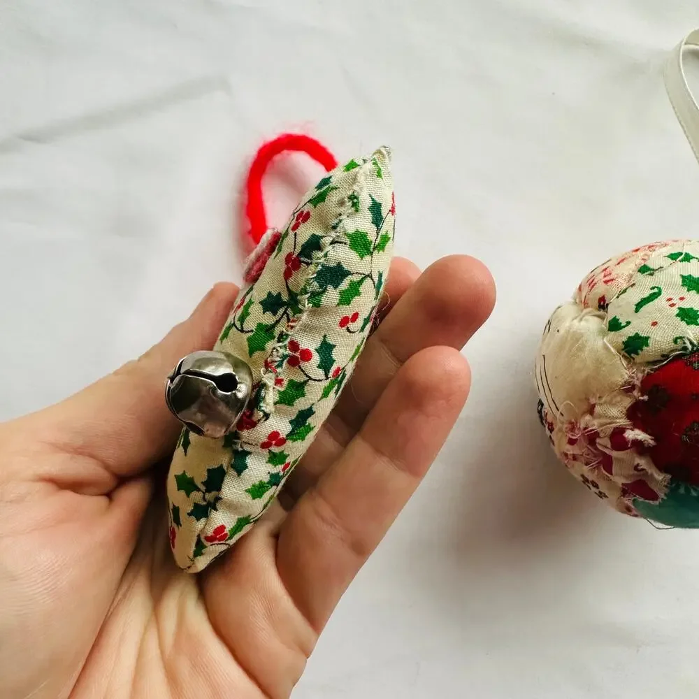 Vintage Handmade Bundle Of 2 Cottagecore Fabric Christmas Tree Ornaments